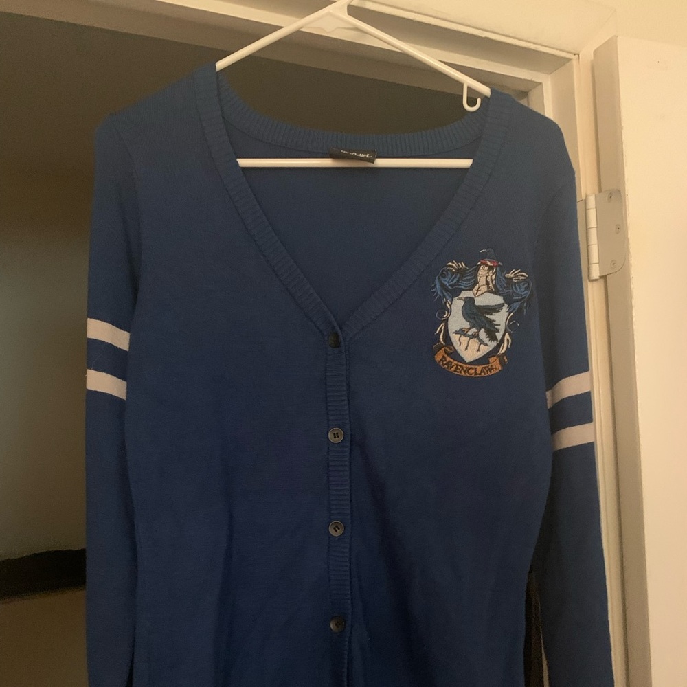Blue V-Neck Cardigan Sweater